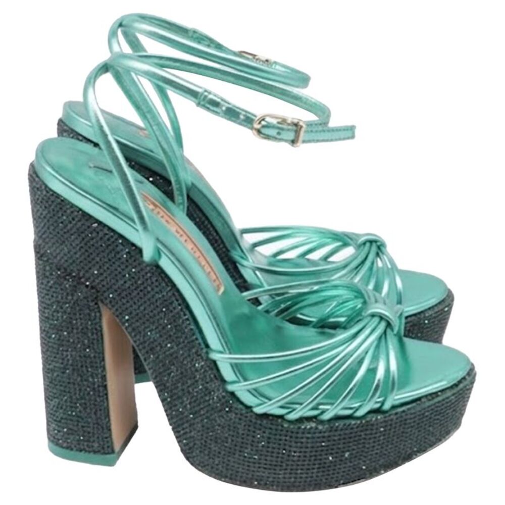 Sophia Webster Rue 140 Platform Sandals in Green Metallic Leather